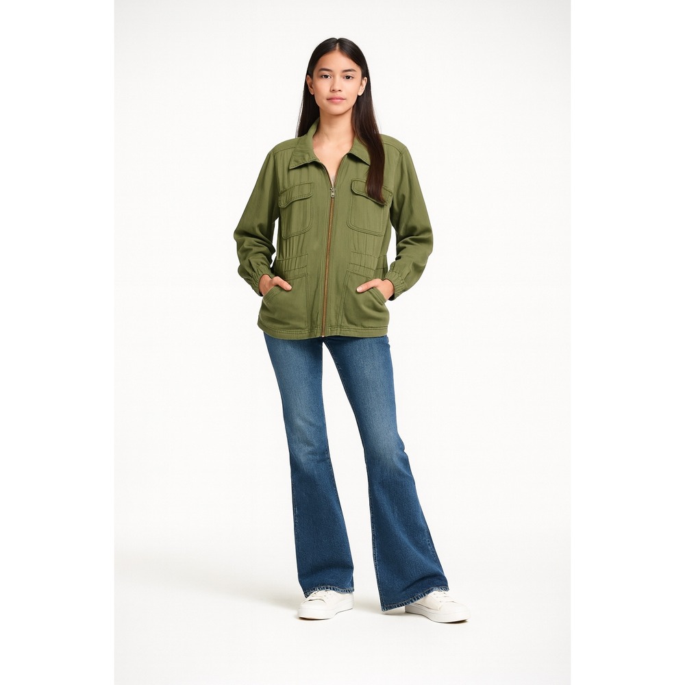 Knox Rose Olive Green Utility Jacket Zip Front‎ Cargo Pockets Women's Small